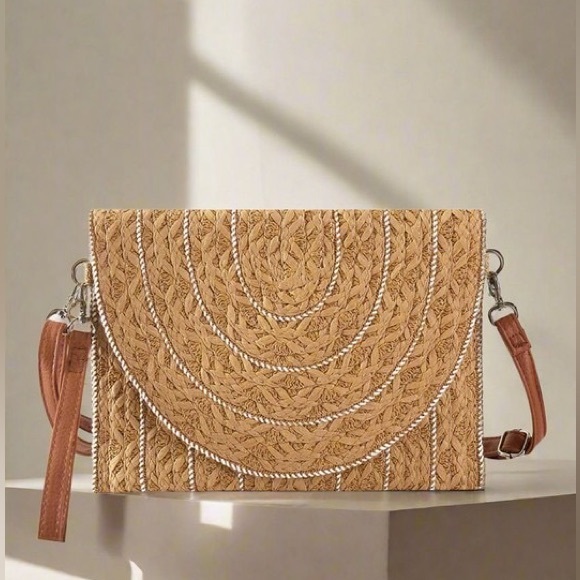 Fame Handbags - 🔥SOLD OUT - Fame Stitch Detailed Straw Crossbody Bag